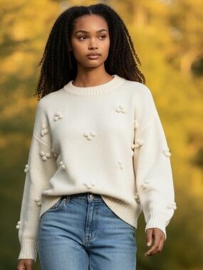 Madewell Cream Textured Crew Neck Sweater